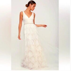 Lulus Sweet Love Ivory Lace Beaded Maxi Dress